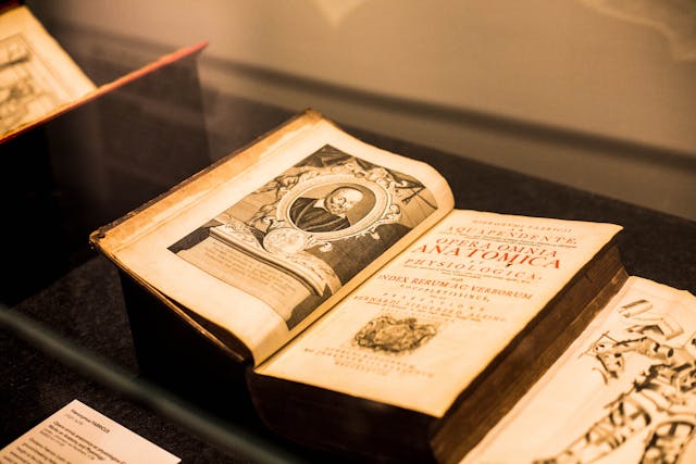 an antique book in a museum