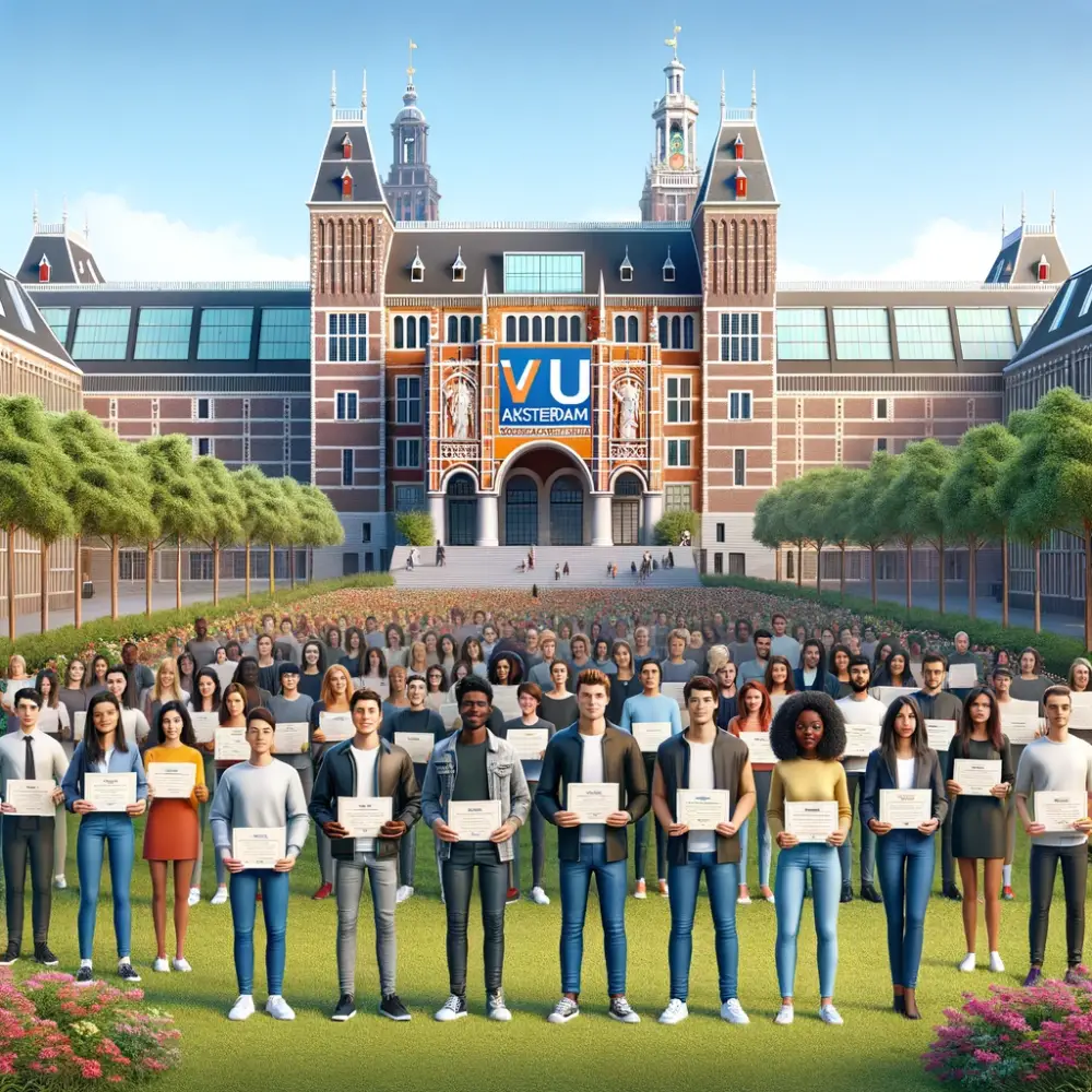 VU Amsterdam Scholarships For Masters Holland 2024 PickAScholarship Com   An Academic Setting In Holland Featuring The Iconic VU Amsterdam University Building. In The Foreground A Diverse Group Of Students Is Gathered Eac 