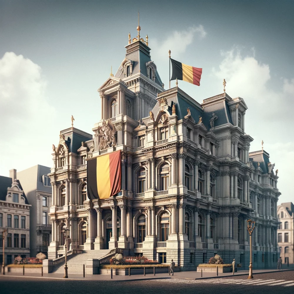 A building with Belgium flag on it