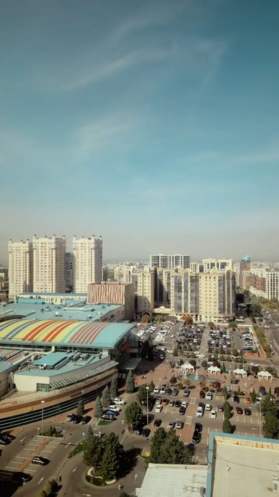 aerial cityscape view with modern buildings