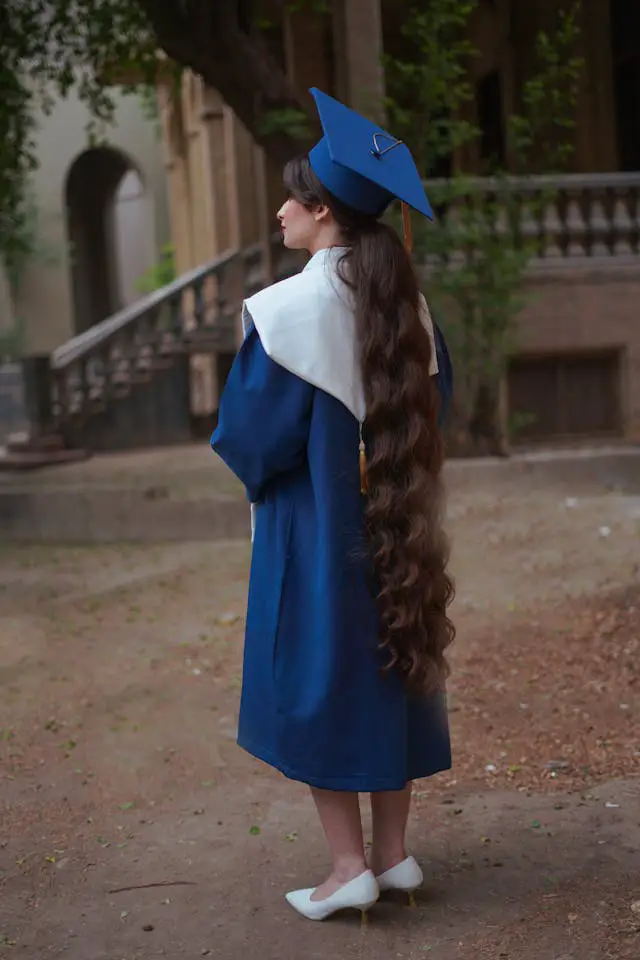 back view of a woman in an academic dress