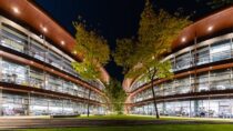 james h clark center at night