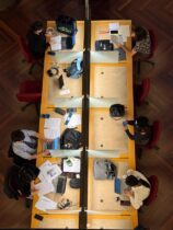 overhead view of students studying collaboratively