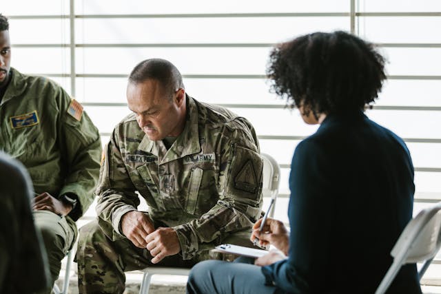 photo of soldier looking down