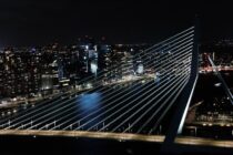 suspension bridge in rotterdam at night