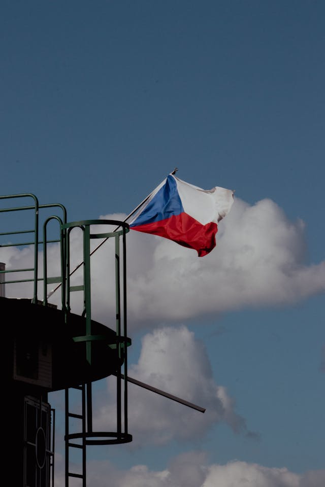 view of the flag of the czech republic on top of a building