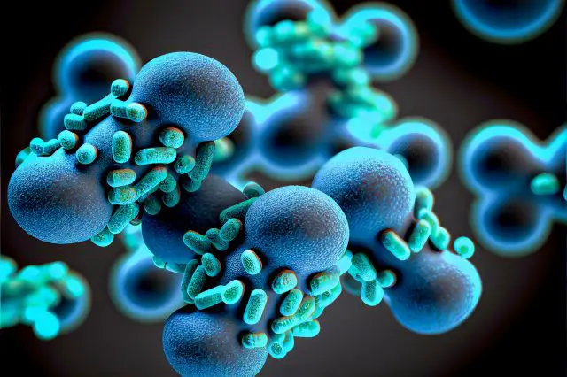 3d rendering of blue bacteria cells close up