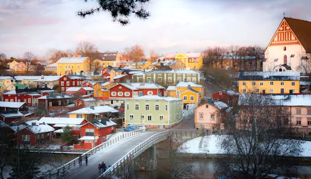 View of Colorful Houses in the City of Porvoo, Finland