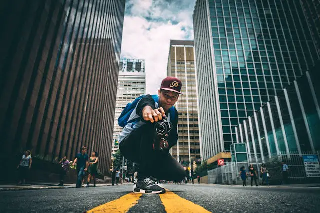 portrait of man on city street