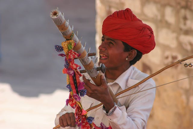 traditional indian musician with rajasthani turban