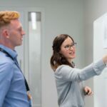 female engineer holding presentation