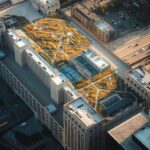 aerial view of urban rooftop garden in chicago